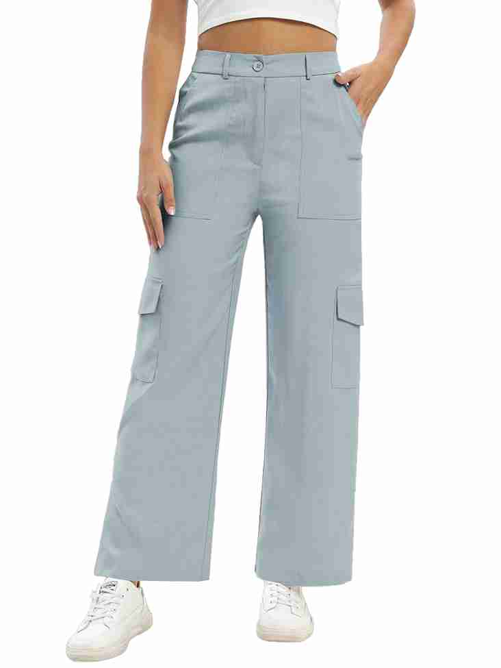 Tagdo Cotton Multi-Pocket Cargo Pant for Women Silver