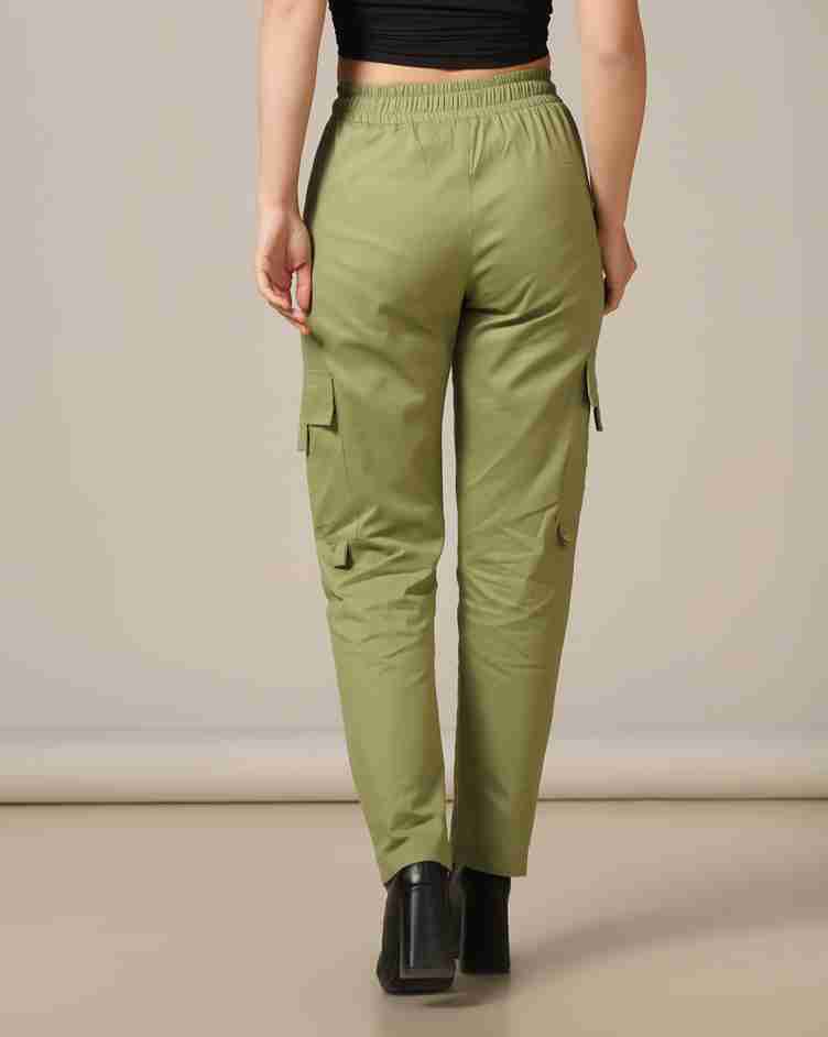 Tagdo Cotton Multi-Pocket Cargo Pant for Women Green