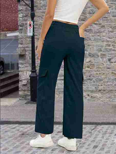 Tagdo Cotton Multi-Pocket Cargo Pant for Women Navy