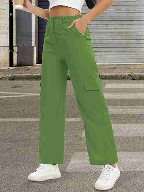 Tagdo Cotton Multi-Pocket Cargo Pant for Women Green