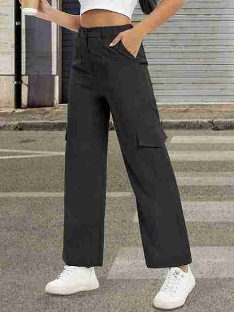 Tagdo Cotton Multi-Pocket Cargo Pant for Women Black