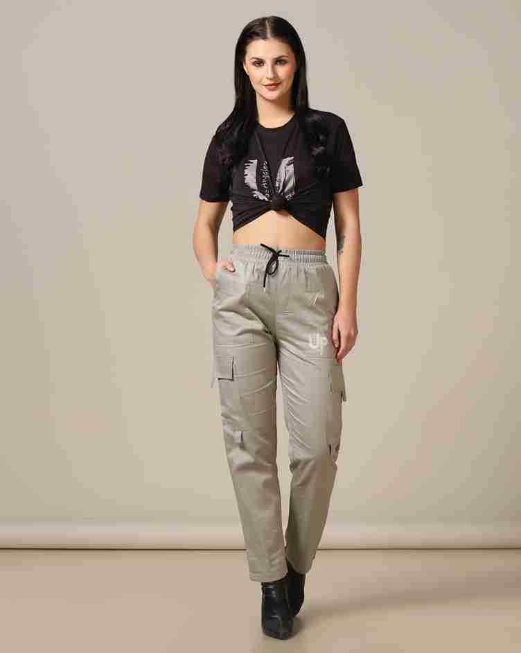 Tagdo Cotton Multi-Pocket Cargo Pant for Women Silver