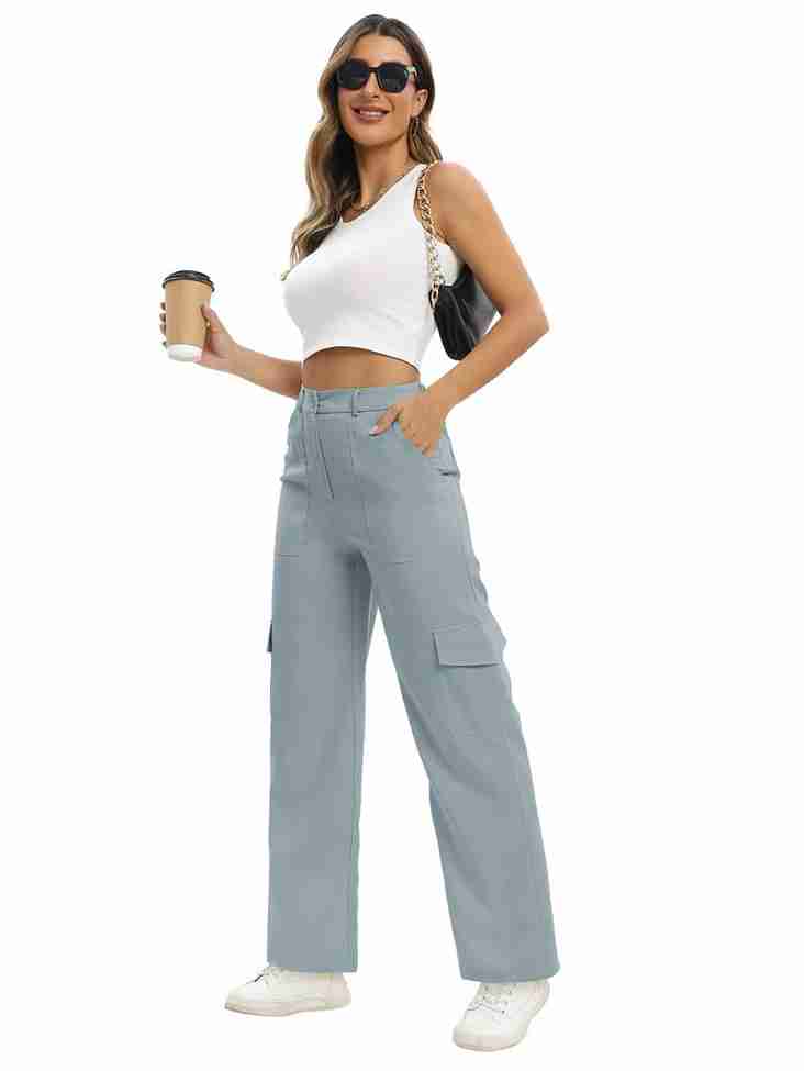 Tagdo Cotton Multi-Pocket Cargo Pant for Women Silver