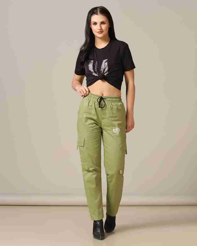 Tagdo Cotton Multi-Pocket Cargo Pant for Women Green