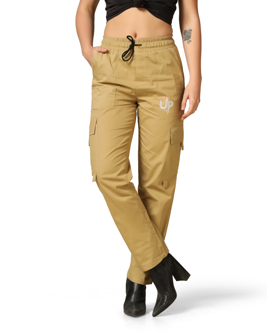 Tagdo Cotton Multi-Pocket Cargo Pant for Women Gold