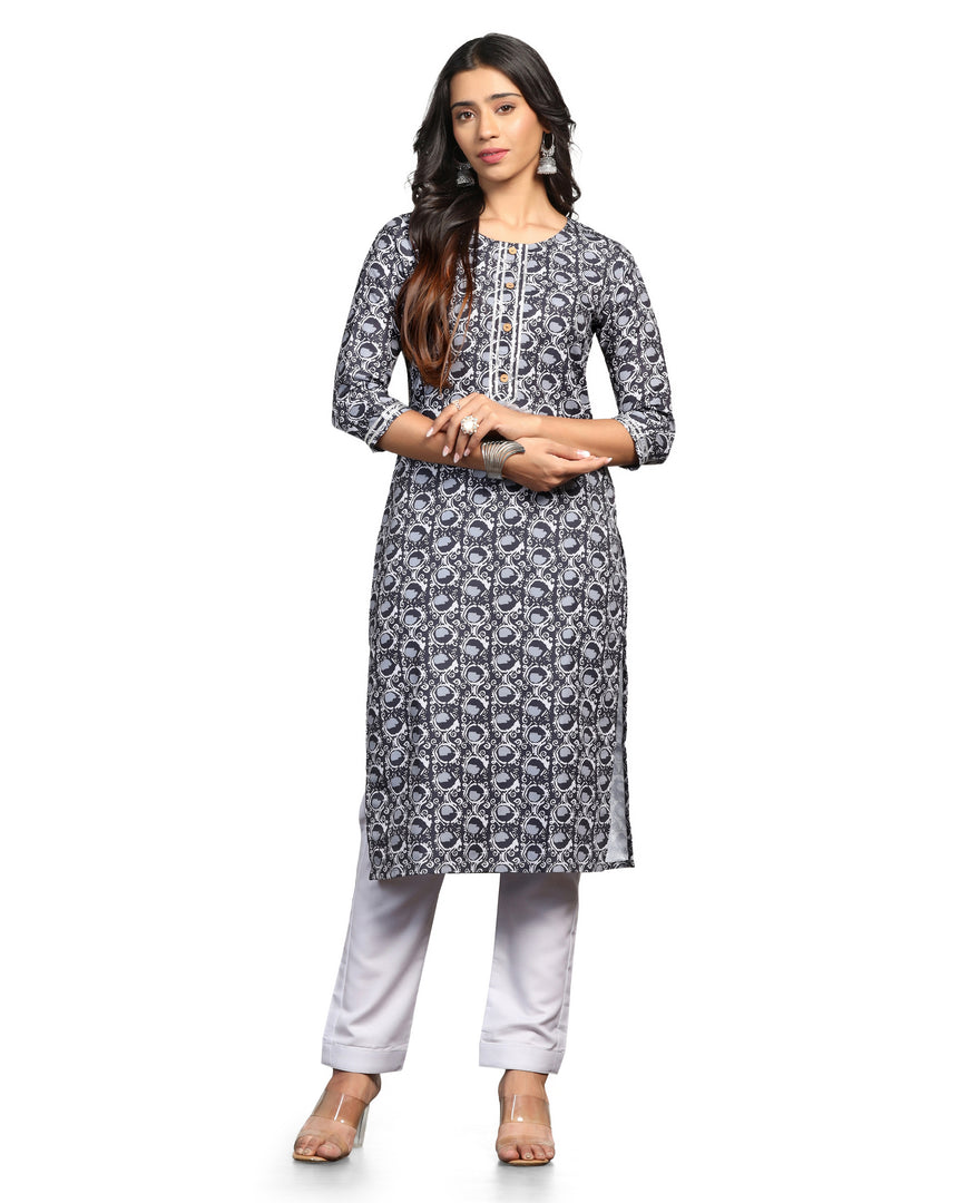 TAGDO Women Cotton Blend Printed Kurti Set