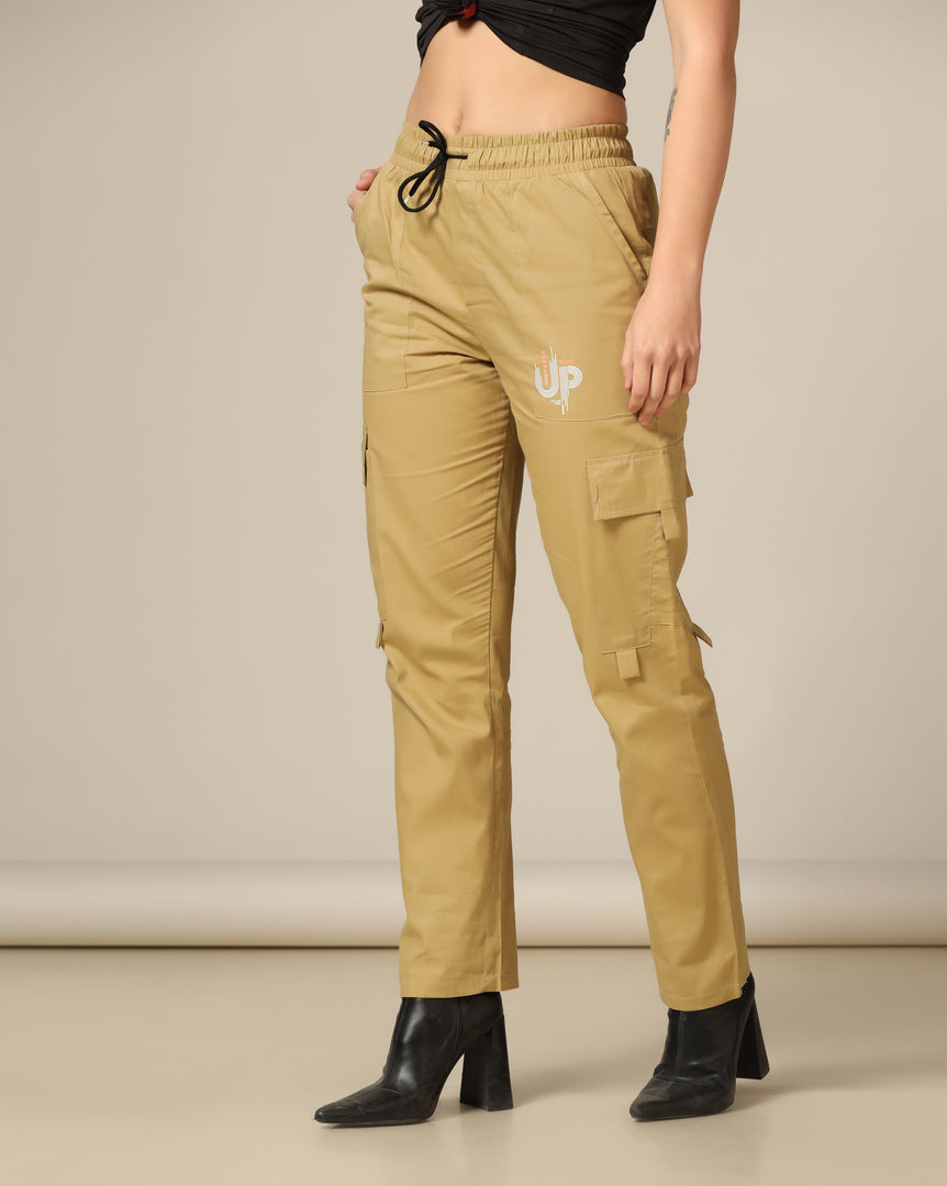 Tagdo Cotton Multi-Pocket Cargo Pant for Women Gold