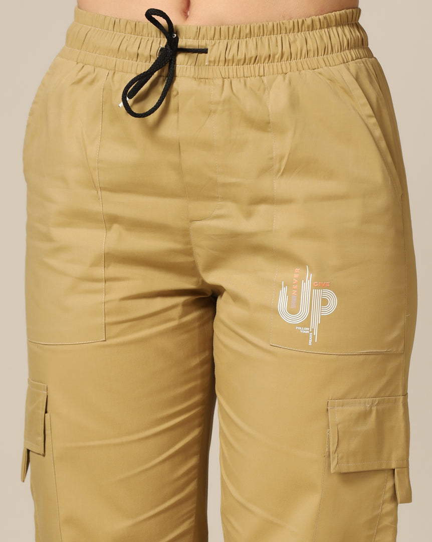 Tagdo Cotton Multi-Pocket Cargo Pant for Women Gold