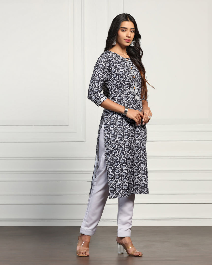 TAGDO Women Cotton Blend Printed Kurti Set
